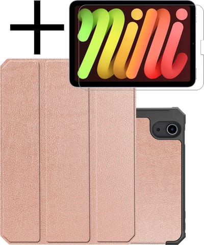 Hoes - Geschikt voor Apple iPad Mini 6 (2021) - 8.3 inch - 6e Generatie - Met Screenprotector - Trifold Bookcase - Hard Cover Case - Met Uitsparing Geschikt voor Apple Pencil - Hardcover Book - Tablet Hoesje - Rosé goud