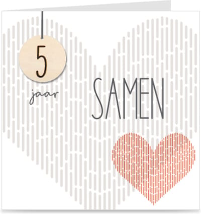 5 JAAR SAMEN | kaart / wenskaart met envelop | voor stel / relatie / partner