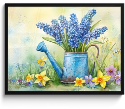 Poster in lijst - Fotolijst 70x50 cm - Posters - Gieter - Lavendel - Bloesems - Posterlijst zwart - Decoratie - Wanddecoratie woonkamer - Muurdecoratie slaapkamer
