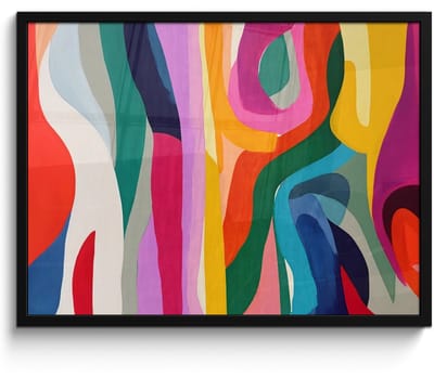 Poster in lijst - Fotolijst 80x60 cm - Posters - Abstract - Kleurrijk - Golven - Lijnen - Posterlijst zwart - Decoratie - Wanddecoratie woonkamer - Muurdecoratie slaapkamer