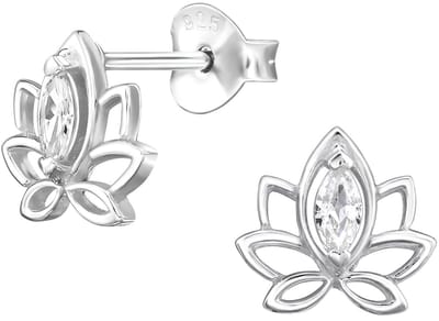 Joy|S - Zilveren lotus bloem oorbellen - lotus met marquise zirkonia - 9 x 8 mm - sterling zilver 925