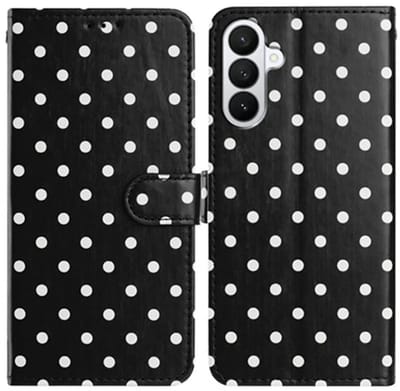 Hoesje Geschikt voor Samsung Galaxy A27 | Polka Dot Wallet Book Case | Portemonnee Hoesje | 3 Pasjes | Magneetsluiting | Stand Functie | Zwart
