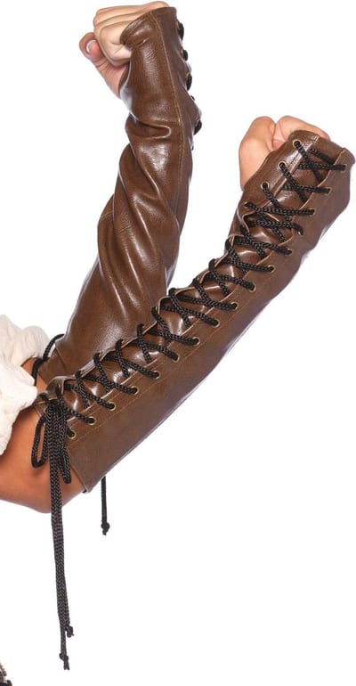 Leg Avenue - Stoere Krijger Arm Manchetten Imitatie-Leer - Bruin - Small / Medium - Carnavalskleding - Verkleedkleding