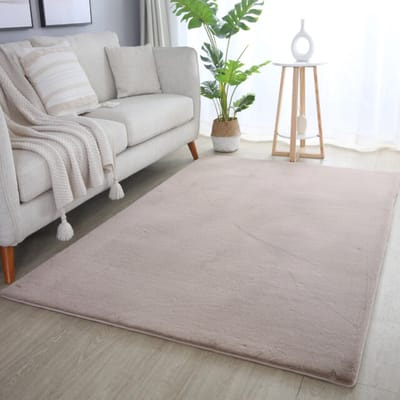Pouffy Fluffy - Hoogpolig Vloerkleed - Uni Kleur - Beige - Woonkamer Tapijt - Katoenen Rug- 200x290 CM