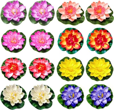 16 Stuks Kunstmatige Drijvende Lotus Bloemen voor Tuin, Vijver en Aquarium Decoratie - 10 cm Waterlelies voor Binnen en Buiten