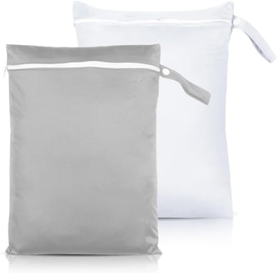 Waterdichte Waszak 40x30cm met Handvat, Herbruikbare Ritszak voor Zwemkleding, Strandhanddoeken en Luiers (Grijs & Wit)
