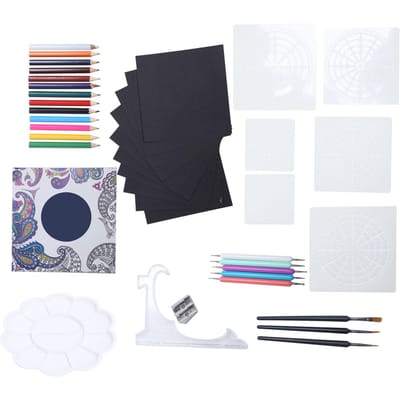 Set de Peinture DIY Pochoir Mandala Outils de Pointillage avec Sac de Rangement Bleu pour Cadeau d'Artisanat black