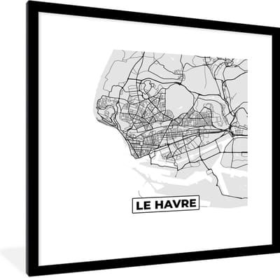 Fotolijst incl. Poster - Le Havre - Plattegrond - Frankrijk - Kaart - Stadskaart - 40x40 cm - Posterlijst