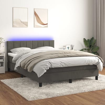 vidaXL - Boxspring - met - matras - en - LED - fluweel - donkergrijs - 140x190 - cm