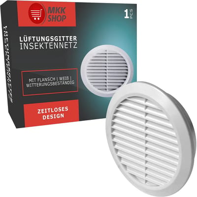 Rond Ventilatierooster Kunststof Wit met Insectennet voor Badkamer en Keuken
