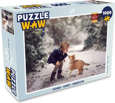 Puzzel Hond - Kind - Sneeuw - Legpuzzel - Puzzel 1000 stukjes volwassenen