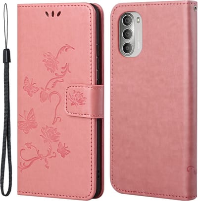Coverup Hoesje - Geschikt voor Motorola Moto G51 Hoesje - Coverup Bloemen & Vlinders Book Case - Pink