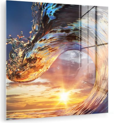 MuchoWow® Glasschilderij 90x90 cm - Schilderij acrylglas - Zee - Zon - Kleuren - Foto op glas - Muurdecoratie woonkamer - Wanddecoratie slaapkamer - Schilderijen