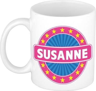 Bellatio Decorations - Susanne voornaam - koffiemok - beker - wit/roze - 300 ml - Cadeau - Dames - Collega - Moederdag - Verjaardag