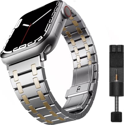 MY PROTECT - Luxe Metalen AP Bandje - Geschikt Voor Apple Watch Bandje - Series 1/2/3/4/5/6/7/8/9/10/SE/Ultra - 44mm - 45mm - 46mm - 49mm - Zilver goud