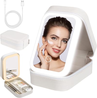 Geïntegreerde Make-up Opbergdoos met Verlichting en Spiegel, Draagbare Make-up Tas, Elegante Organiser voor Cosmetica, Wit, Eén Maat