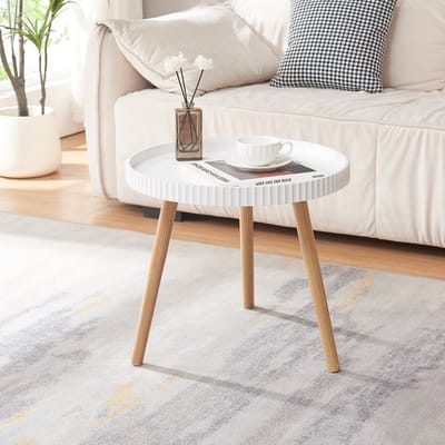 Bijzettafel Bongard rond 45xØ50 cm wit en naturel [en.casa]