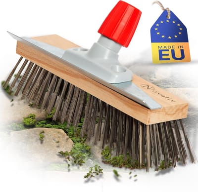 Novaliv Robuuste Draadbezem Moss - Efficiënte Mosverwijdering, Draadborstel, 6-rijige metalen borstelharen, voor bestrating en tuin, Stalen bezem, Moskrabber, Pizzabezem, Pizzasteenborstel
