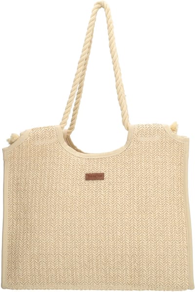 Beagles Salou Shopper - Rieten Tas - Schoudertas Dames - Strandtas - Gevoerd - Ritssluiting - Tote Bag - Dames Tas - Licht natuur