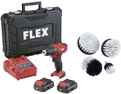 FLEX DD 2G 12-LDBC/2,5 – 12V Schroefboormachine met L-BOXX, Lader, 2 x 2,5Ah Accu’s + 4-delige Borstelset - Drill Brush Set