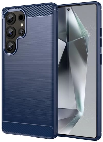 Geborsteld TPU Hoesje Geschikt voor Samsung Galaxy S25 Ultra | Beschermhoes | Back Cover | Flexibel TPU | Stijlvol Carbon | Dun | Blauw
