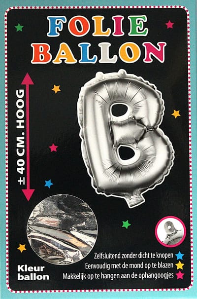 Folieballon - B - Letter Zilver - 40cm - Folie - Ballon - Zelfsluitend - Eenvoudig Met Mond Opblazen - Ophangoogjes - Touche Cards