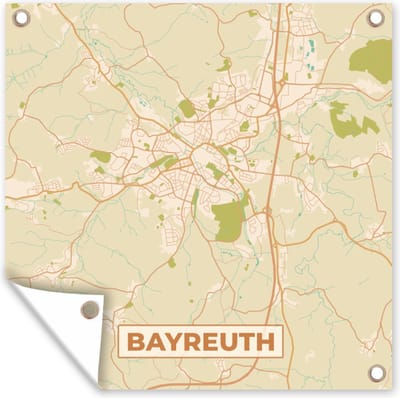 Tuin poster Bayreuth - Plattegrond - Kaart - Vintage - Stadskaart - 200x200 cm - Tuindoek