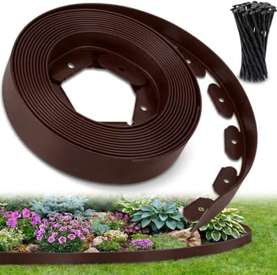 10m Flexibele tuinrand met ankers - DIY Borderrand op rol - Grasrand - Tuinafboording zonder graven - voor Tuin Decoratieve - 5cm x 10m - bruin