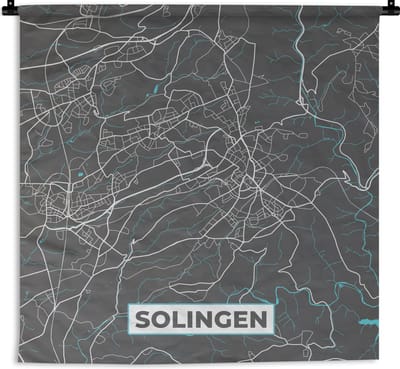 Wandkleed - Wanddoek - Stadskaart – Solingen – Duitsland – Plattegrond – Kaart - 180x180 cm - Wandtapijt