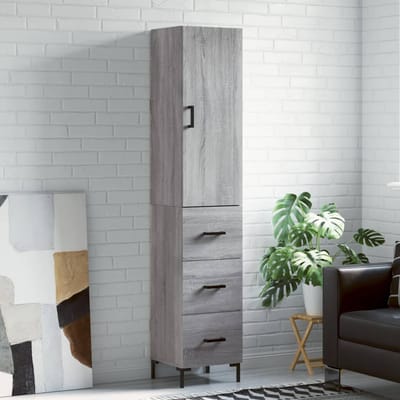 vidaXL - Hoge - kast - 34,5x34x180 - cm - bewerkt - hout - grijs - sonoma - eikenkleurig