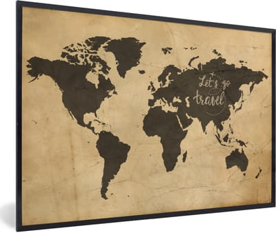 Poster in lijst - Fotolijst 90x60 cm - Posters - Wereldkaart - Vintage - Quote - Posterlijst zwart - Decoratie - Wanddecoratie woonkamer - Muurdecoratie slaapkamer