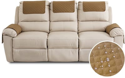 Hoes voor armleuningen, hoofdsteun voor fauteuil, waterdichte hoes met zijvak, antislip en wasbare en slijtvaste meubelbeschermer voor katten, honden, huisdieren (3-zits, camel)