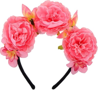 Bloemen Hoofdband - Bloemenkroon - Feestelijke Gelegenheid - Hoog Realisme - 17 cm - Roze