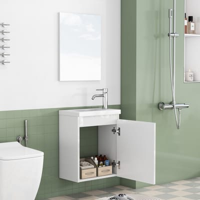 Hoogglans wit badkamermeubel 40 cm - Hangend wastafelmeubel met keramische wasbak - Greeploos - Softclose - Wandmontage - Gastentoilet - 39,8cm - Wit