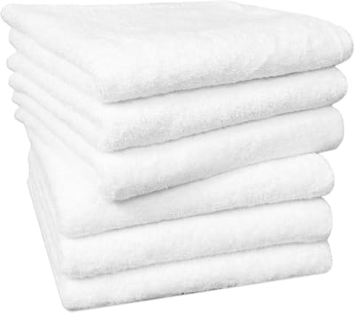 Famanu - Set van 6 handdoeken 50 × 100 cm, 100% katoen, machinewasbaar tot 95°C – Wit