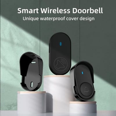 Waterdichte draadloze buitendeurbel, IP66 waterdichte deurbelset, 2 ontvangers, 1 zender (zwart)