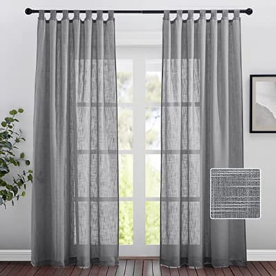 Halftransparante Gordijnen met Lussen – Donkergrijze Raamdecoratie voor de Woonkamer – 140 x 220 cm – Set van 2