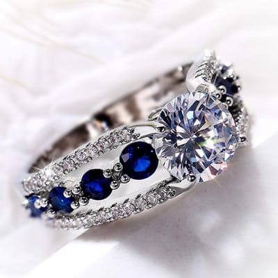 Huitan Special-interest Trouwringen Dames Blauw/Wit Rond CZ Nieuw Ontworpen Vrouwen Feestring Temperament Cadeau Trendy Sieraden 10 gray