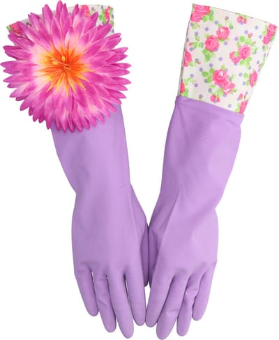 Huishoudhandschoen paars met bloem - medium - luxe gloves latex