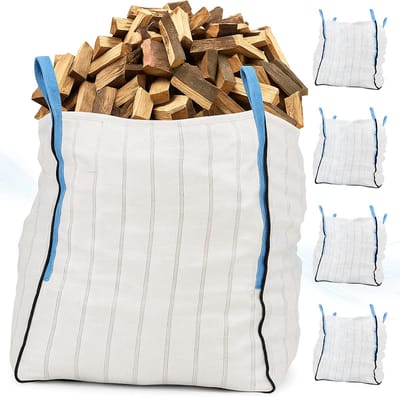 BigBag voor Hout - Opslagtas Biomassa - Hout Opslaan - Ademend Materiaal - 90 x 90 x 110 cm - Wit