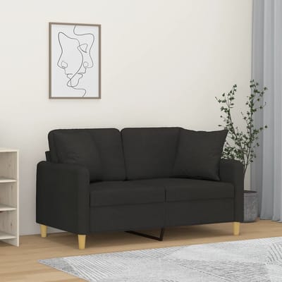 vidaXL - Tweezitsbank - met - sierkussens - 120 - cm - stof - zwart