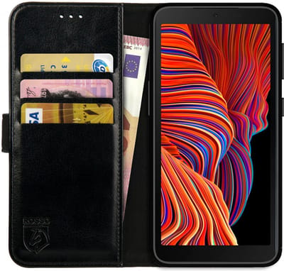 Rosso Element Book Case Wallet Hoesje Geschikt voor Samsung Galaxy Xcover 5 | Portemonnee | 3 Pasjes | Magneetsluiting | Stand Functie | Zwart