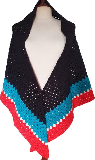 Handgemaakte Omslagdoek - Sjaal - Stola - Poncho - Cape - Gehaakt - Wolblend - Blauw - Wit - Rood