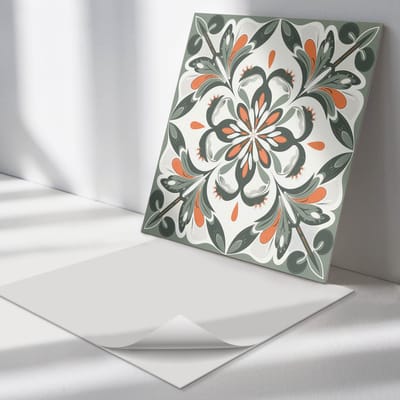 Wallfluent Vinyl Tegels - Bloemenpatroon met Bladeren Vinyl Tegels Zelfklevend - 30 cm x 30 cm - Groente PVC Tegels - 9 stuks - Vierkant PVC Tegels - Patroon Plaktegels - Zelfklevende Vinyltegels - Plaktegels Keuken en Badkamer