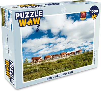 Puzzel Koe - Weg - Wolken - Legpuzzel - Puzzel 1000 stukjes volwassenen