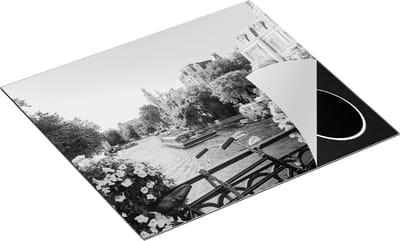 Chefcare Inductie Beschermer Amsterdamse Kanaal met Bloemen - Zwart Wit - 60x50 cm - Afdekplaat Inductie - Kookplaat Beschermer - Inductie Mat