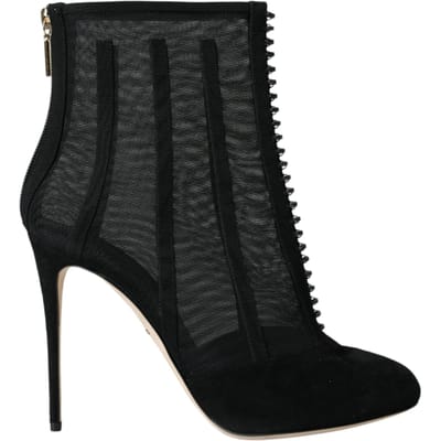 Dolce & Gabbana Zwarte Fijnmazige Stiletto Hak Enkellaarzen Schoenen