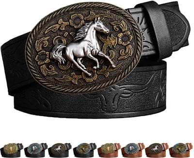 Dailygoods- Cowboyriem - Authentiek western-design - Westernriem heren - Riem met gesp - Cowboy-accessoires - Verstelbare maat 110/120/130 cm