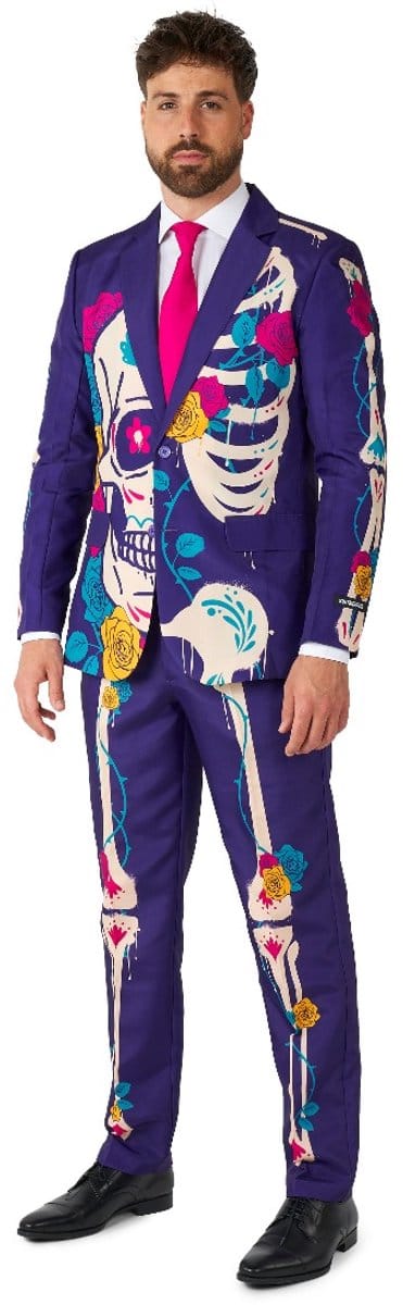 Suitmeister Sugar Skull Purple - Heren Pak - Halloween Kostuum - Horror - Meerkleurig - Maat: M