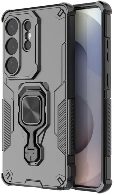MobyDefend Hoesje - Geschikt voor Samsung Galaxy S26 Ultra - Dubbelgelaagde Pantsercase Met Standaard - Zwart